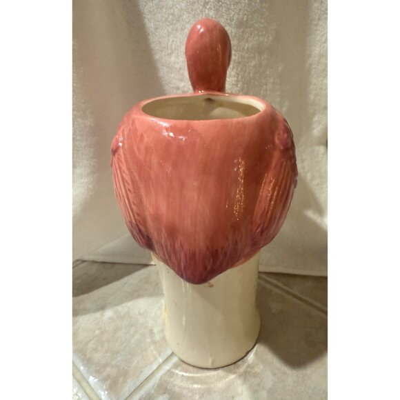 Hand-Painted Ceramic Flamingo Planter Vase Pink & Yellow ; Pretty in Pink Flamin - Picture 3 of 11